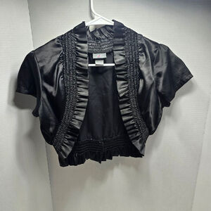 Women's Dots Black Satin Ruffled Shrug S